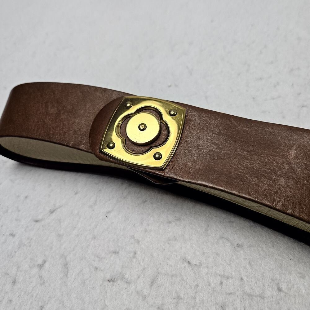 Vintage Brown Leather Waist Belt Size 26 Gold Buckle Roger Van S Classic Clover‎